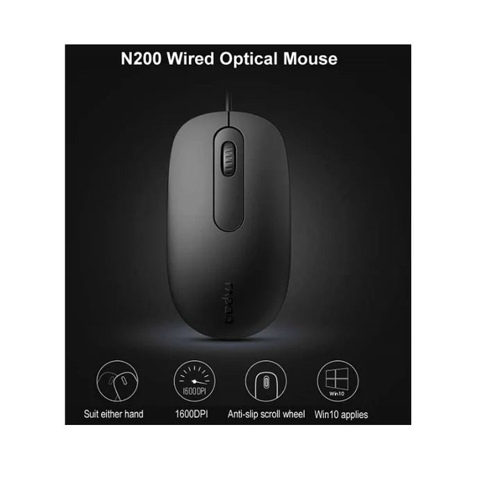 Rapoo N200 Wired Optical Mouse  Black Rapoo N200 Wired Optical Mouse  Black
